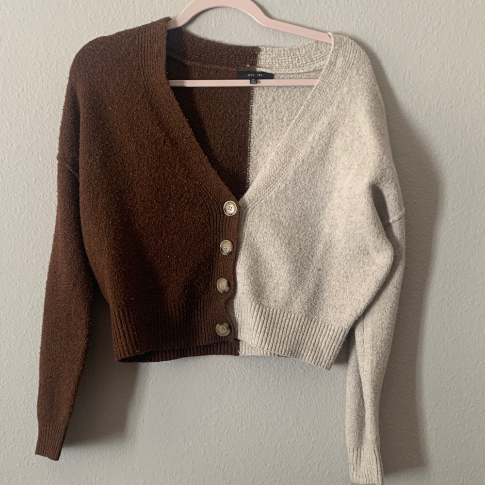 Love Tree Brown and Cream Cardigan